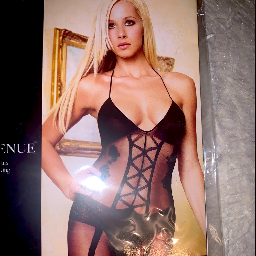 Stocking bodysuit with garter